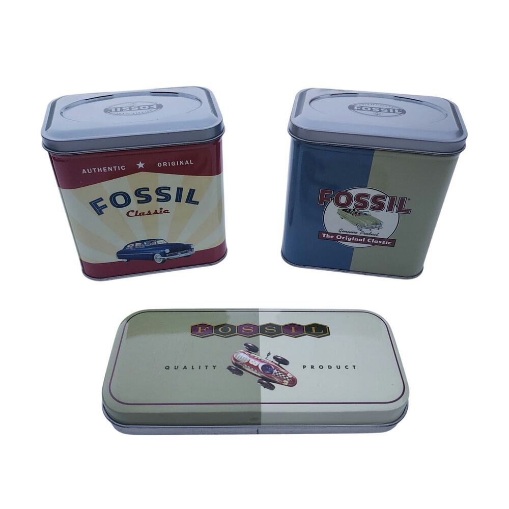 Fossil Vintage Collectible Watch Tin Lot of 3 Retro 1996 Classic Car Series